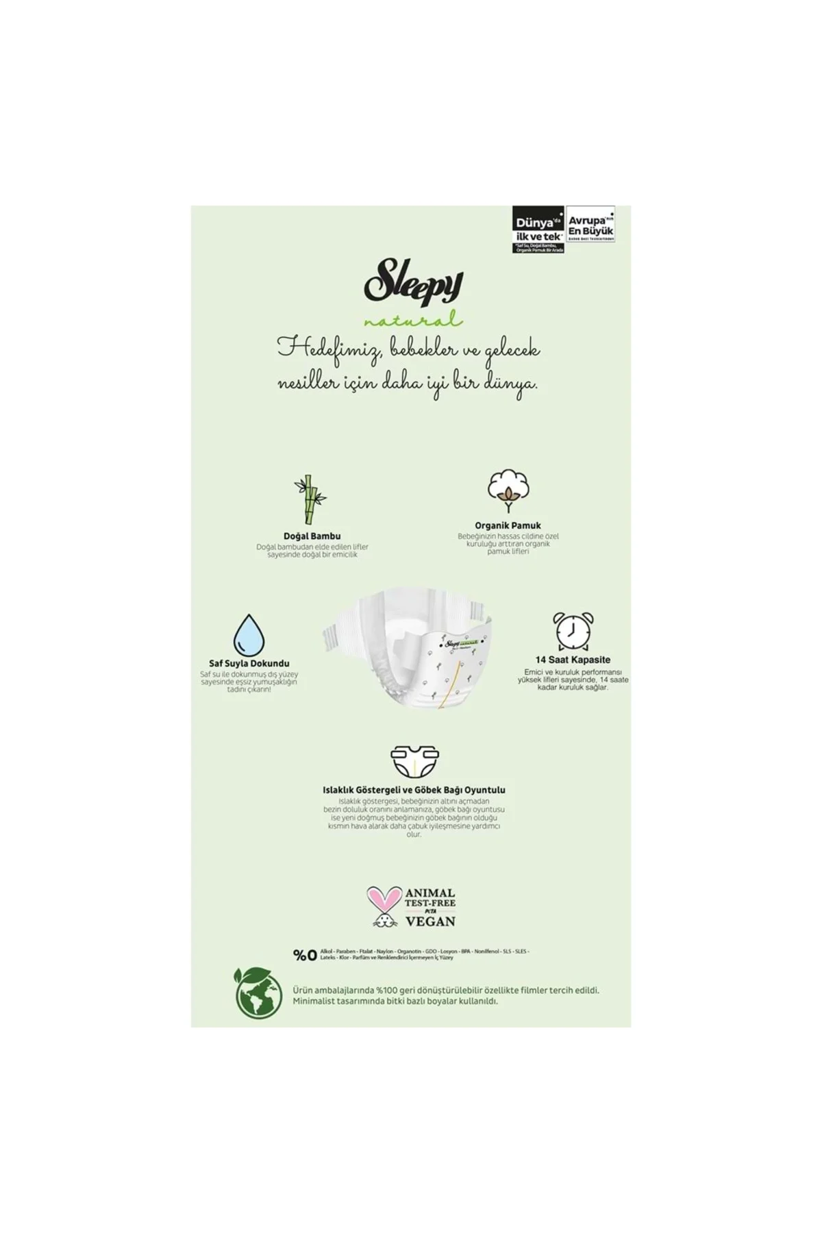 Sleepy Natural Bebek Bezi Gross Paket 2 Beden 3-6 Kg 100 Adet/ Ba