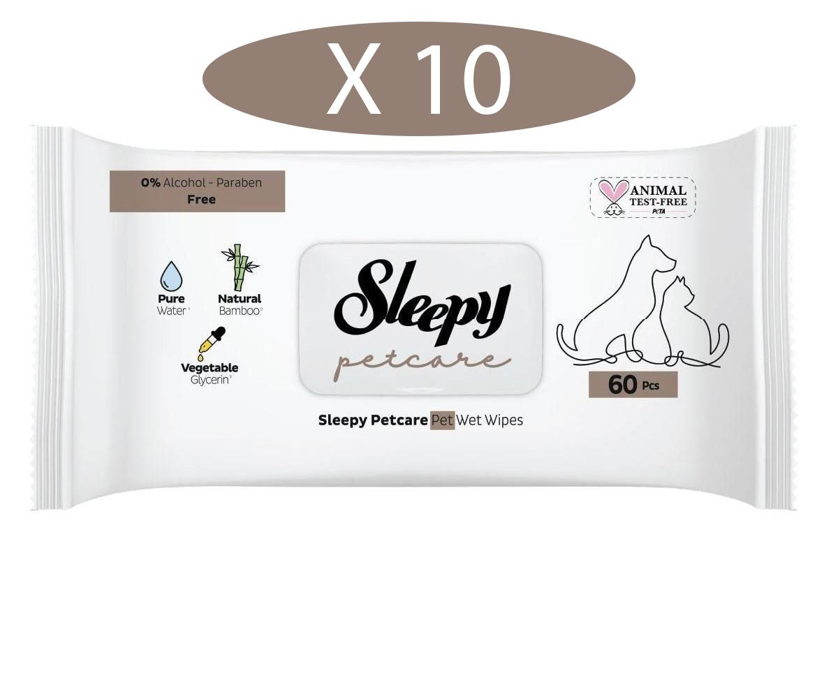 Sleepy  Petcare Evcil Hayvan İslak Havlusu 60Li X 10 Adet (600 Yap