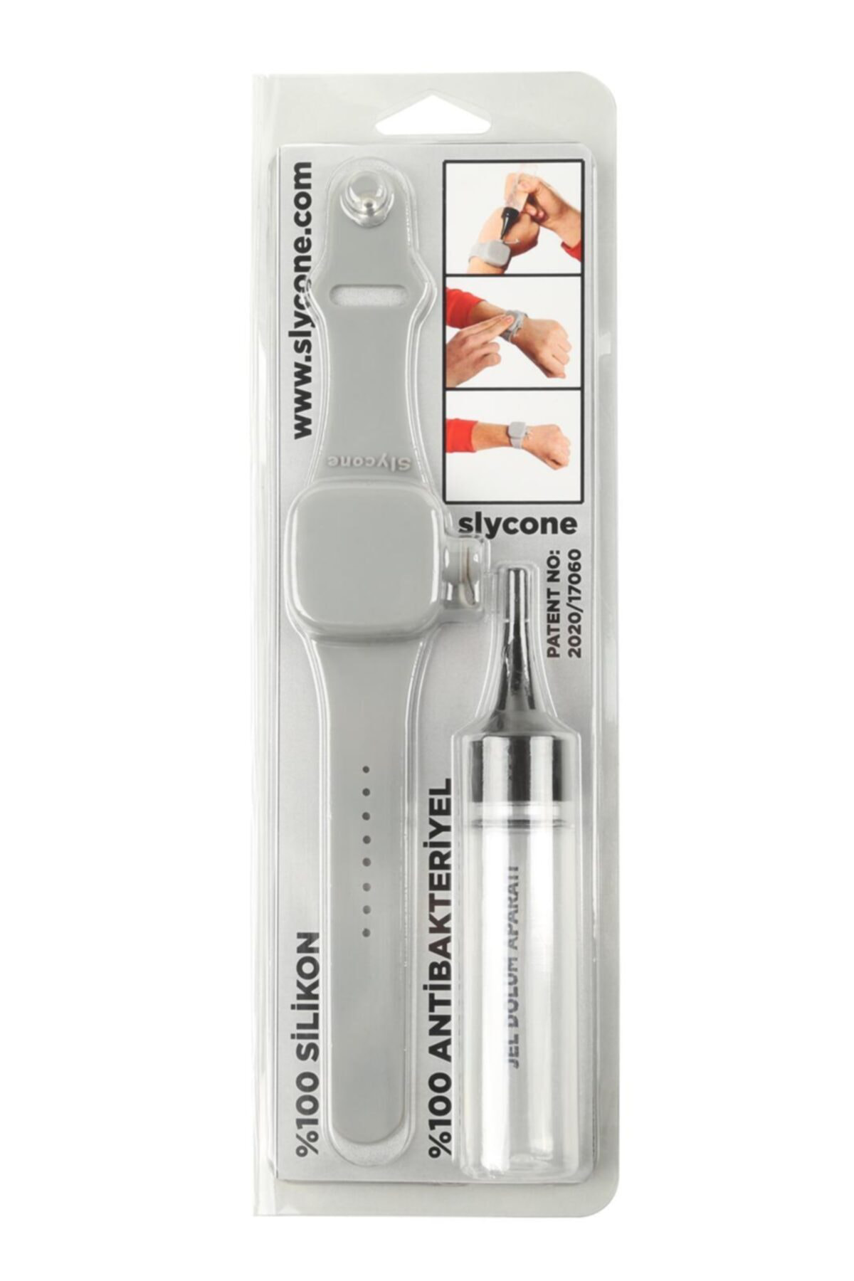 Slikon Dezenfektan Jel Bileklik Gri Renk Bir Tüp Jel Hediyeli