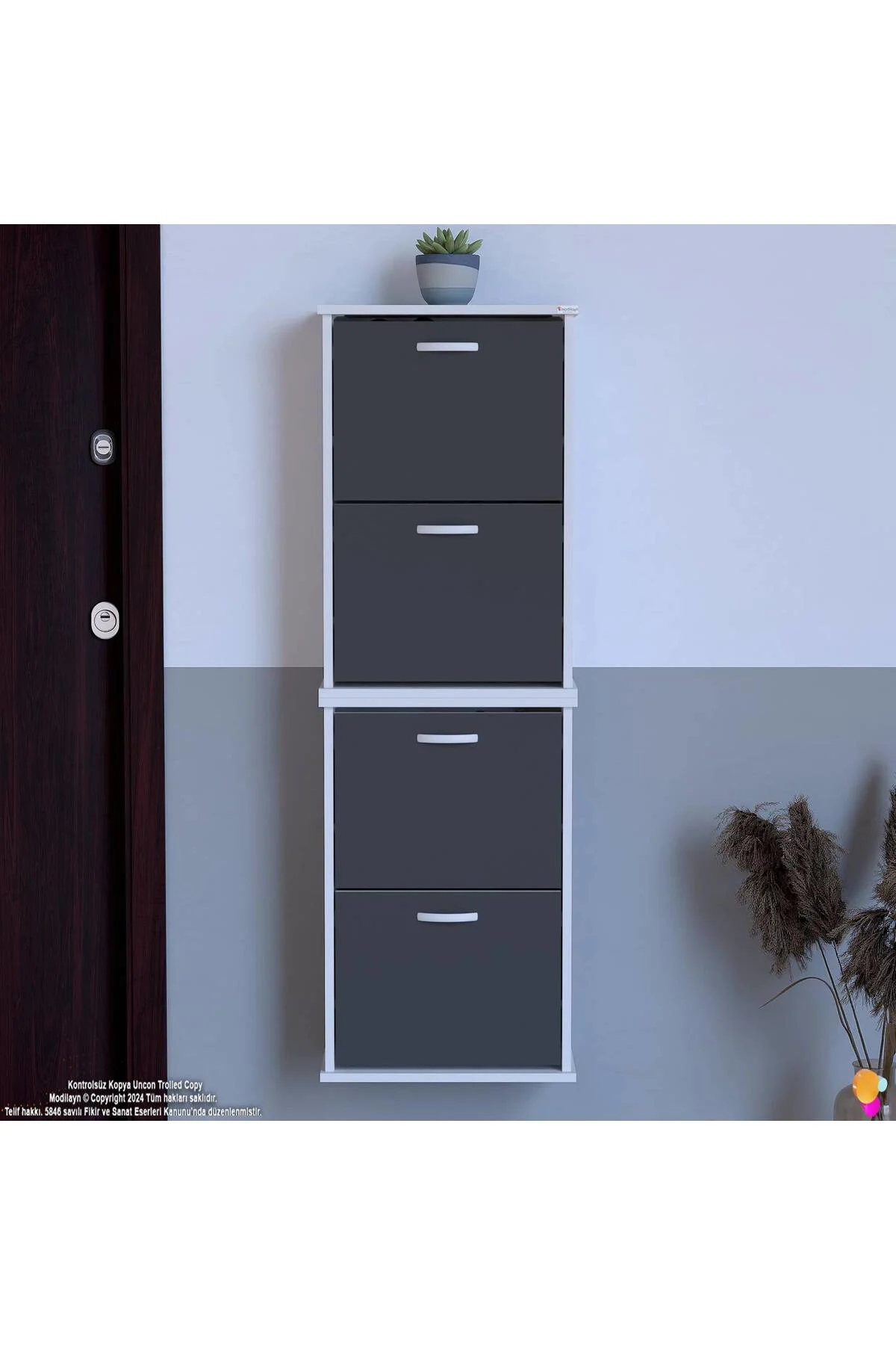 Slim 4 Düşer Kapaklı 52 cm Antrasit Asma Ayakkabılık Kapı Önü/Ant Slim 4 Düşer Kapaklı 52 cm Antrasit Asma Ayakkabılık Kapı Önü/Ant