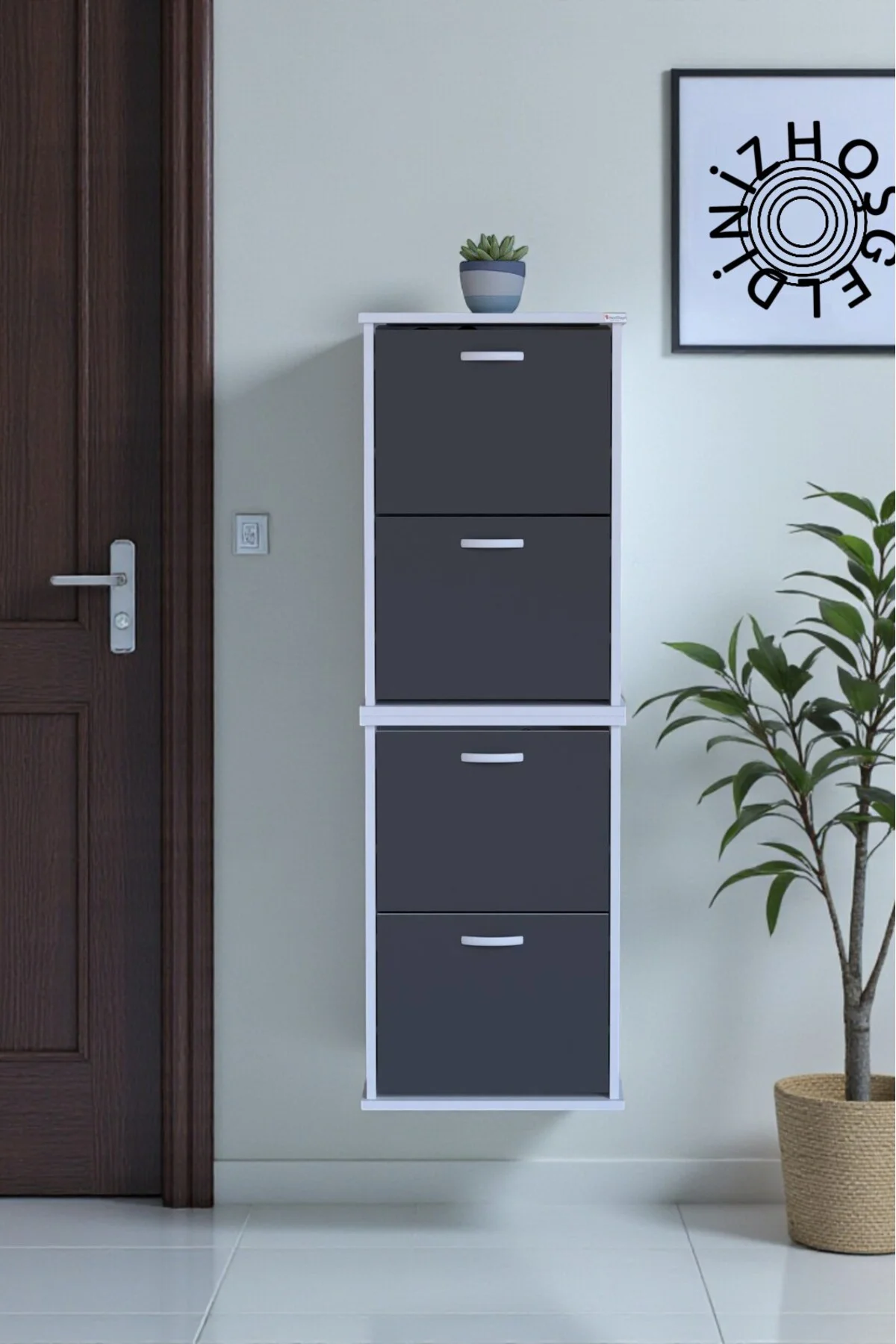 Slim 4 Düşer Kapaklı 52 cm Antrasit Asma Ayakkabılık Kapı Önü/Ant Slim 4 Düşer Kapaklı 52 cm Antrasit Asma Ayakkabılık Kapı Önü/Ant