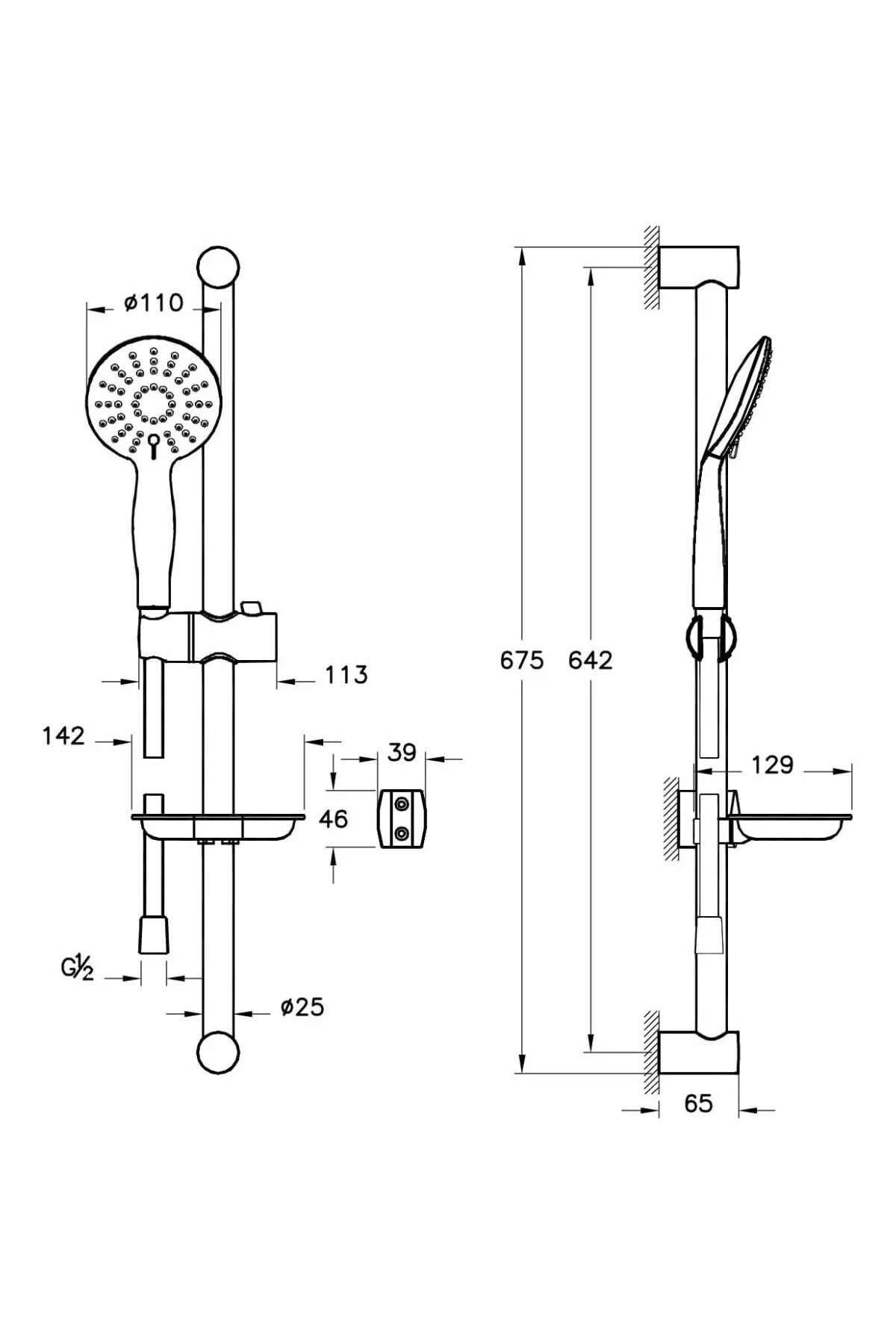 Slim A45678STA 3F Sürgülü El Duşu Takımı, Krom