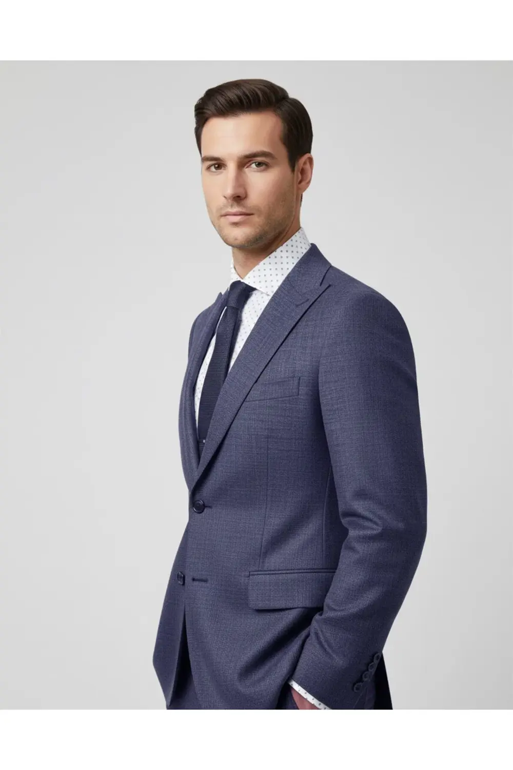 Slim Fit 6 Drop Desenli Lacivert Takım Elbise