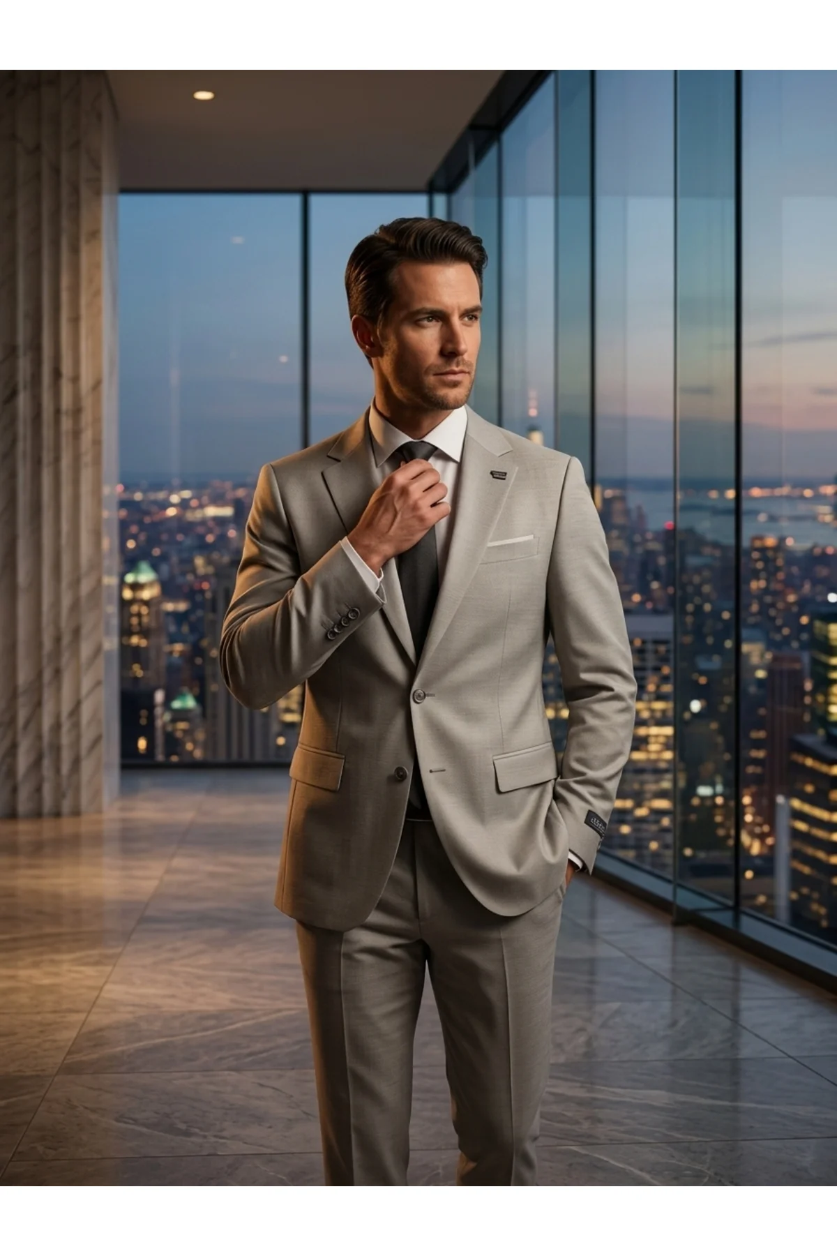 Slim Fit Armür Desenli Açık Gri Takım Elbise Slim Fit Armür Desenli Açık Gri Takım Elbise