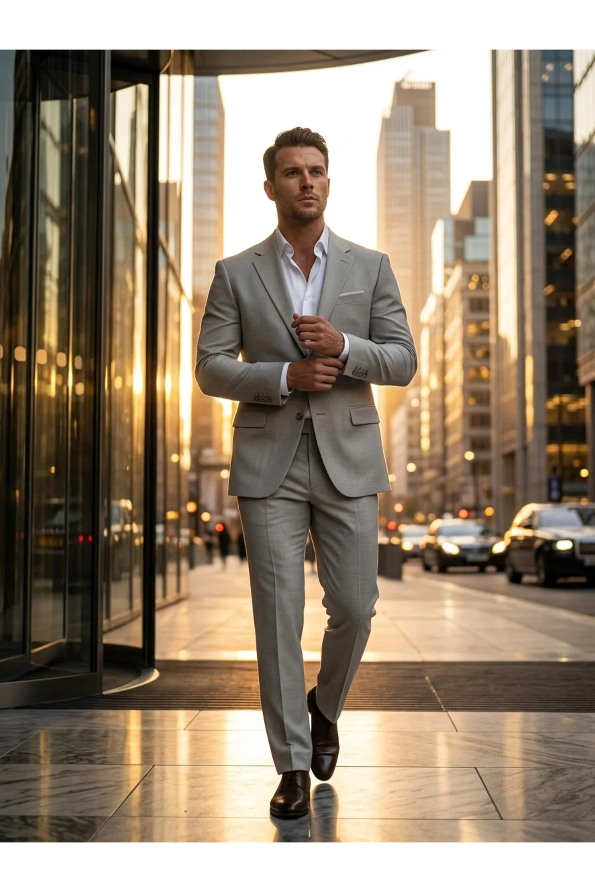 Slim Fit Armür Desenli Açık Gri Takım Elbise Slim Fit Armür Desenli Açık Gri Takım Elbise