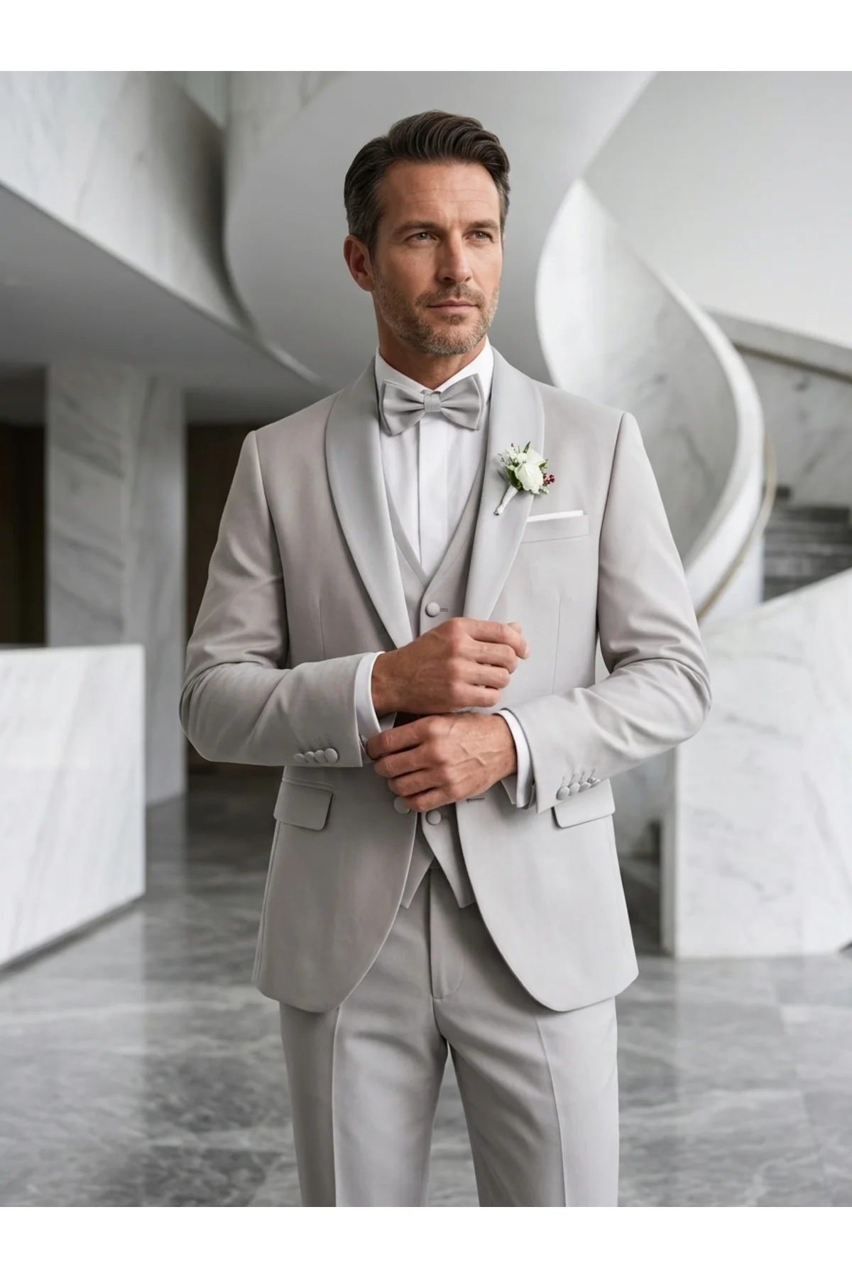 Slim Fit Armürlü Lüx Premium Gümüş Gri Smokin Damatlık Fiyatı, Yorumları ve Özellikleri