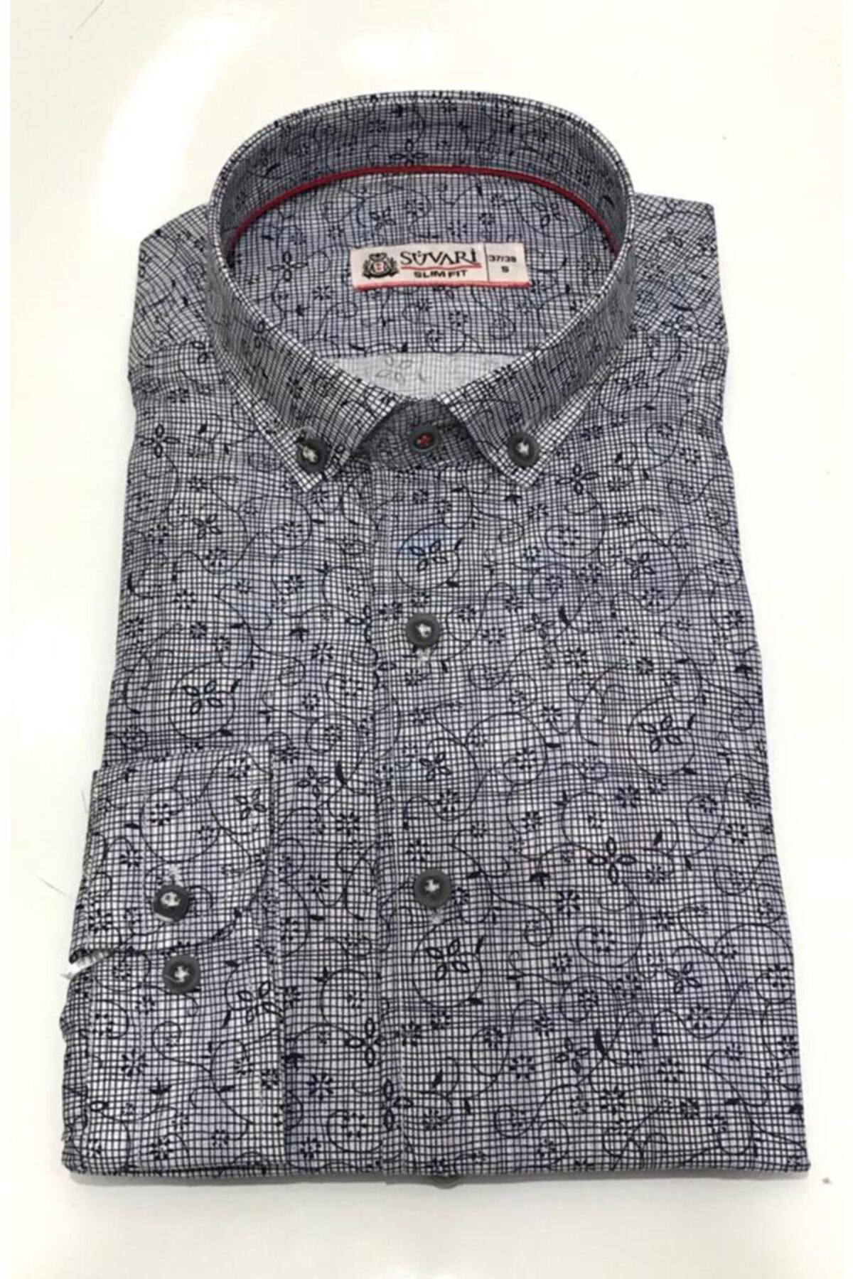 Süvari Slim Fit Baskılı Mavi Küçük Beden Gömlek