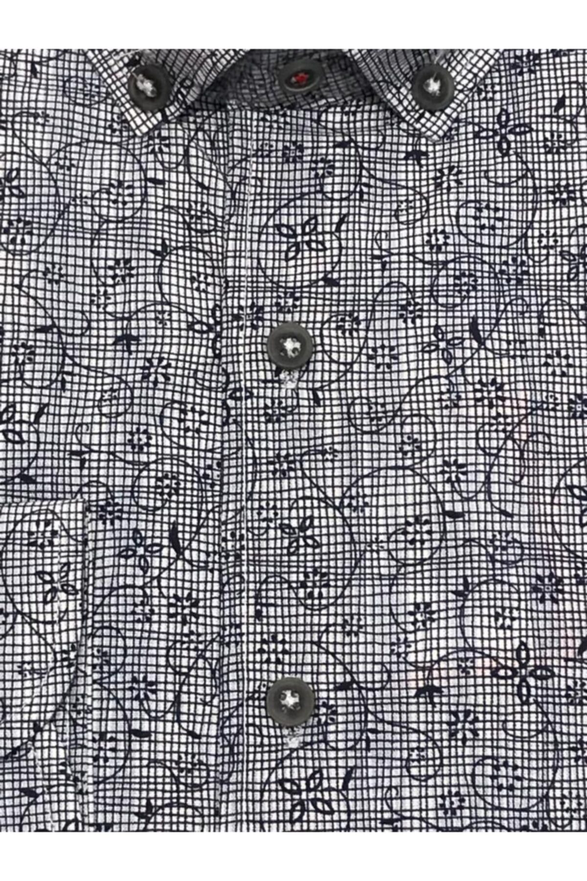 Süvari Slim Fit Baskılı Mavi Küçük Beden Gömlek