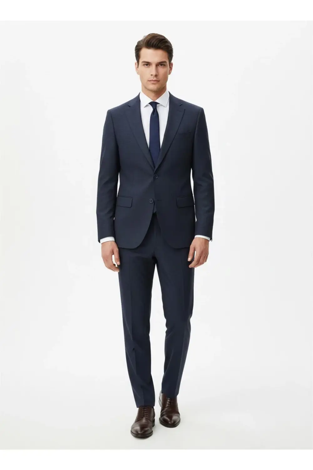 Slim Fit Flanel Kumaş Kışlık Lacivert Takım Elbise