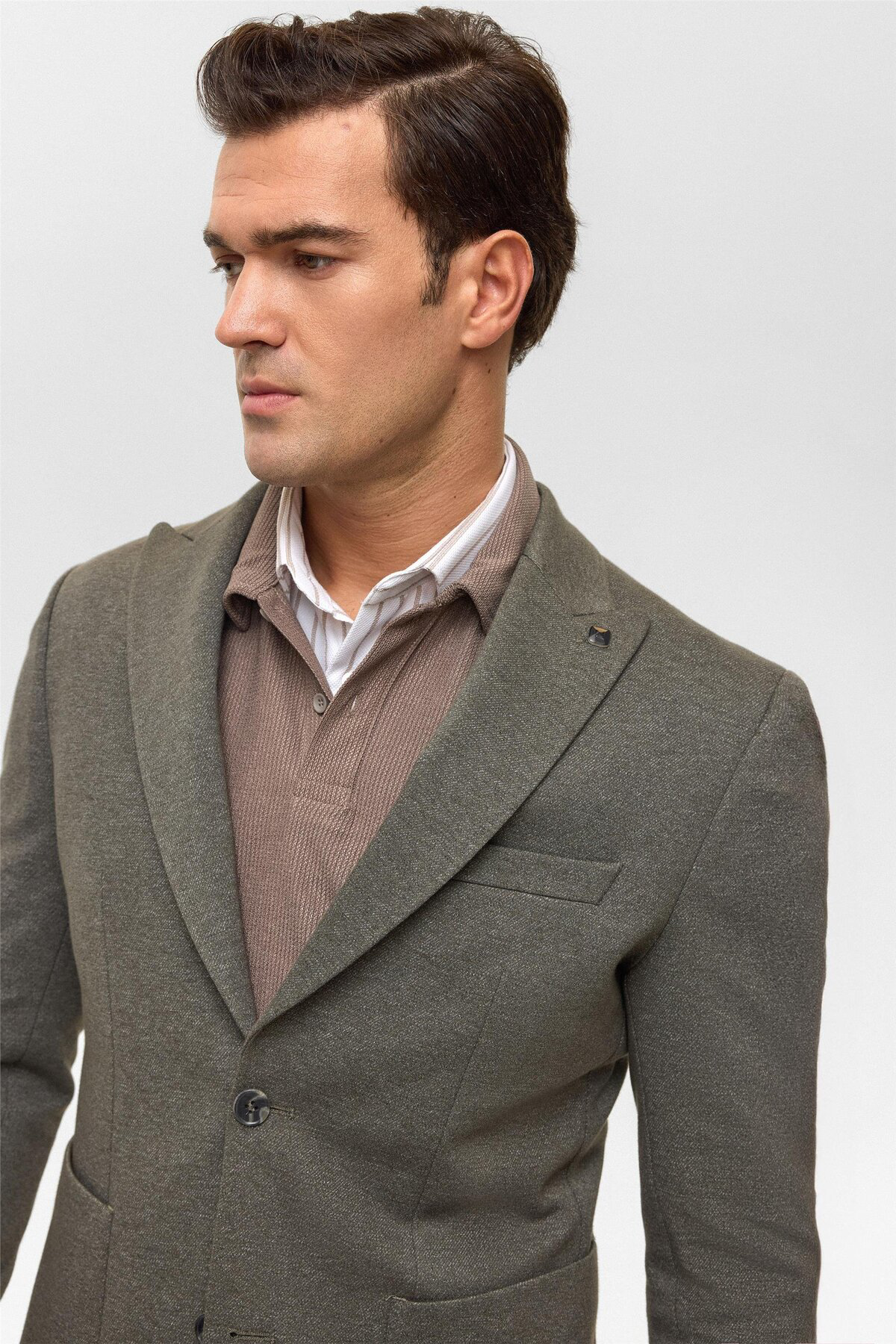 Slim Fit Haki Pamuk Tek Ceket