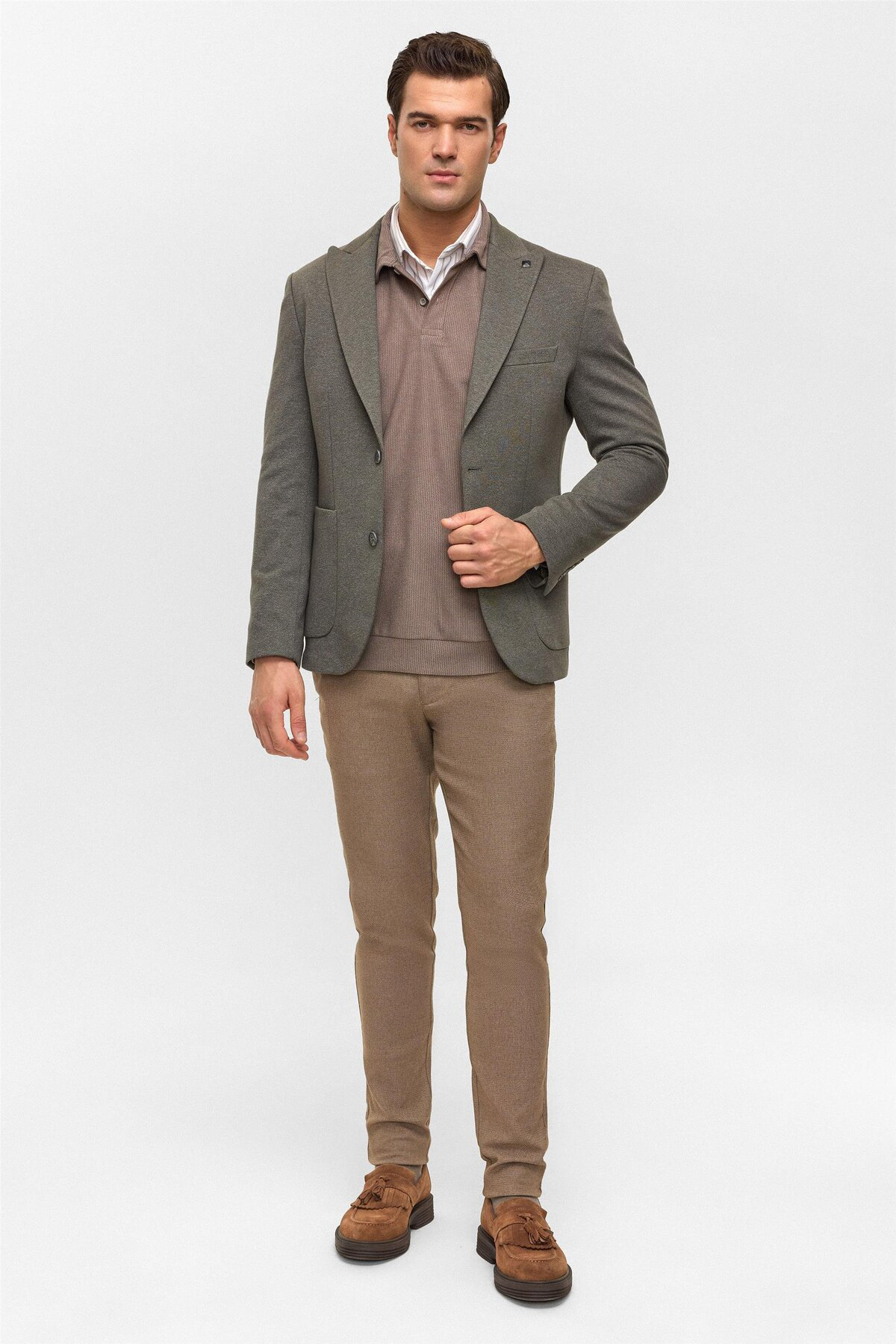 Slim Fit Haki Pamuk Tek Ceket