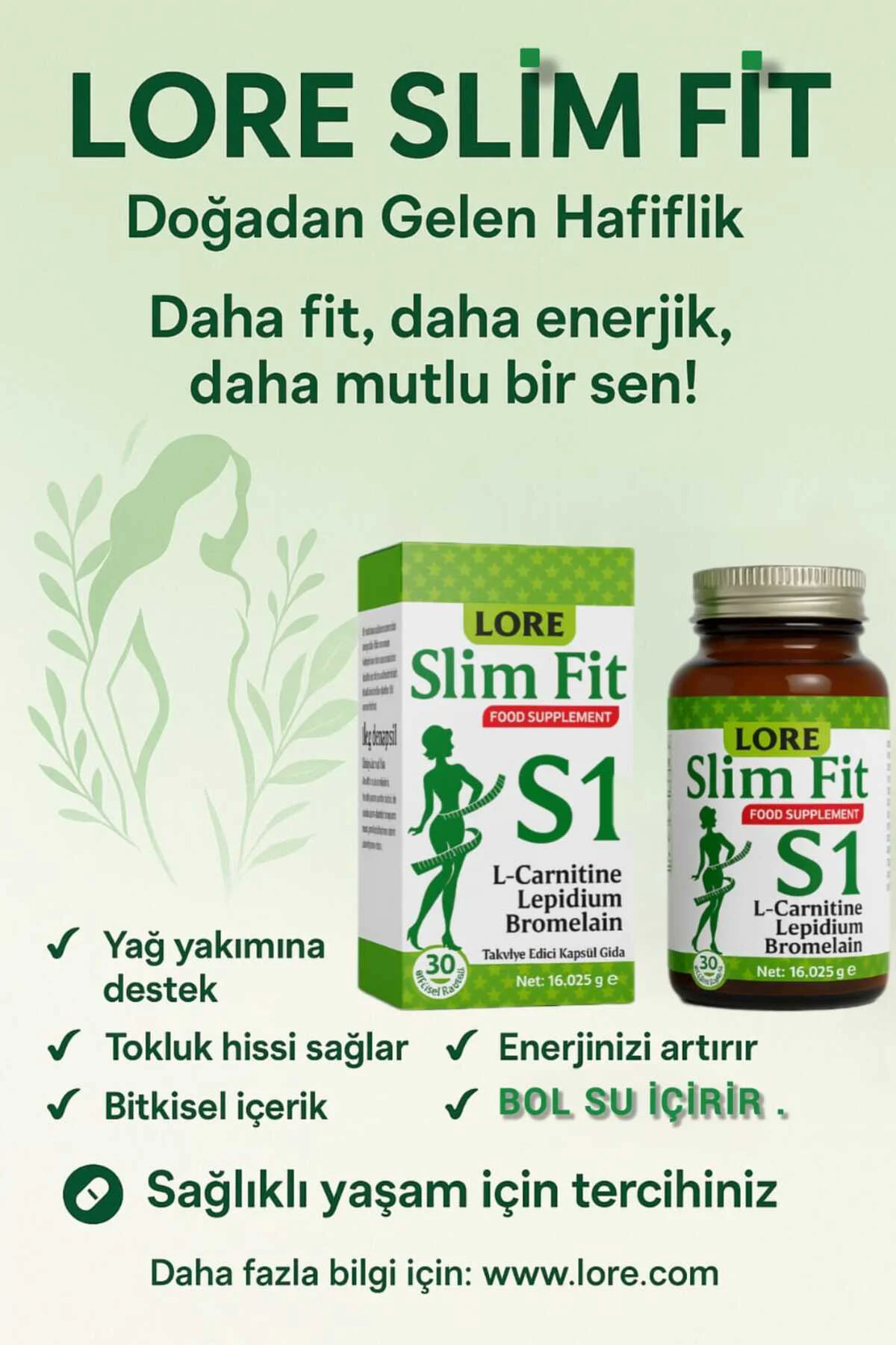 SLİM FİT S1 30KP LCARNİTİN LEPİDİUM BROMALAİN İÇEREN BİTKİSEL GID