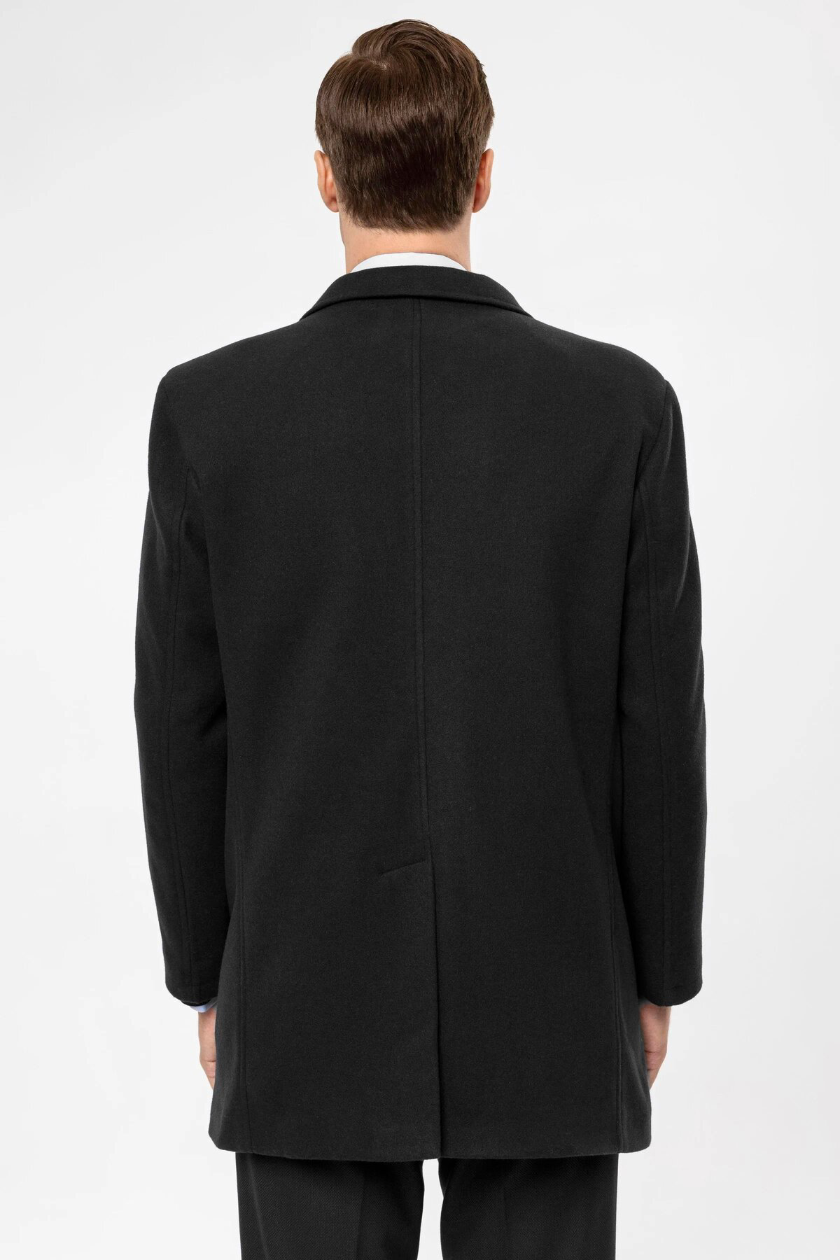 Süvari Slim Fit Yünlü Sivri Yaka Antrasit Erkek Kaban