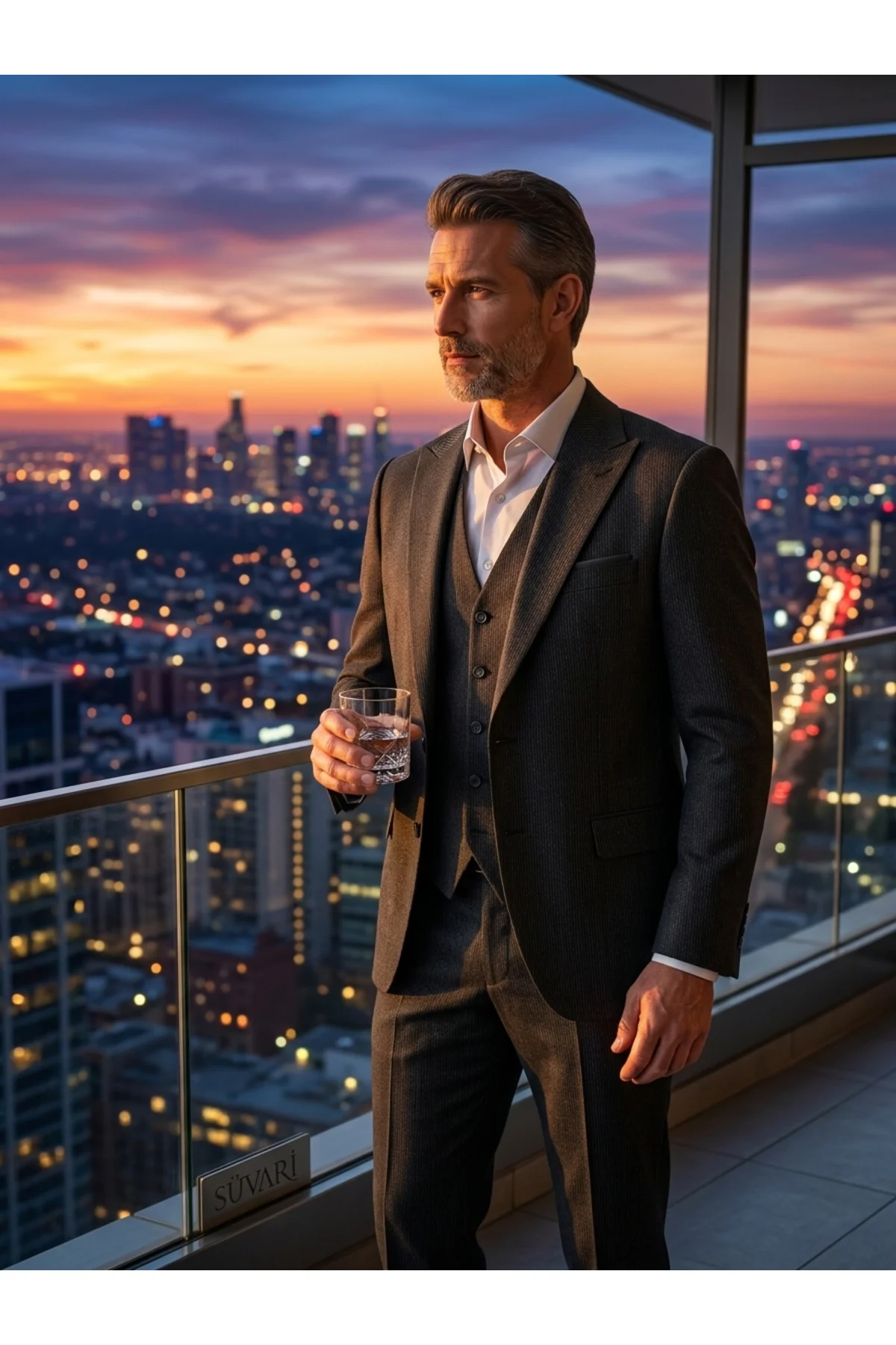 Slim Fit Yelekli Çizgili Siyah Takım Elbise Slim Fit Yelekli Çizgili Siyah Takım Elbise