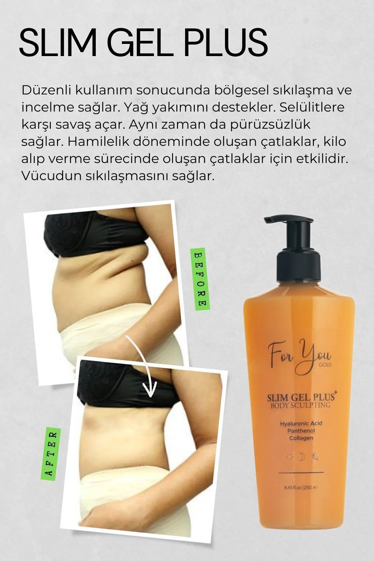 Slim Jel Plus Selülit & Çatlak Bakım, Sıkılaştırıcı, Toparlayıcı, Extra Yakıcı Kolajen Jel 250 ml Slim Jel Plus Selülit & Çatlak Bakım, Sıkılaştırıcı, Toparlayıcı, Extra Yakıcı Kolajen Jel 250 ml