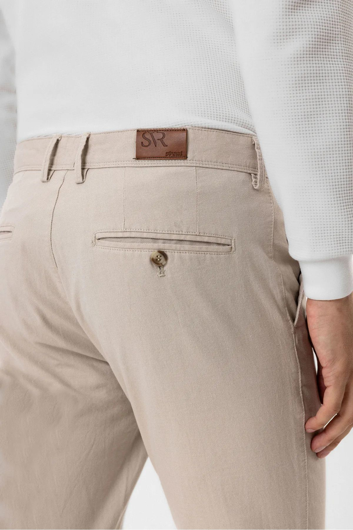 Süvari Slim Kalıp Armürlü Erkek Kanvas Pantolon Pn2020500619 Bej