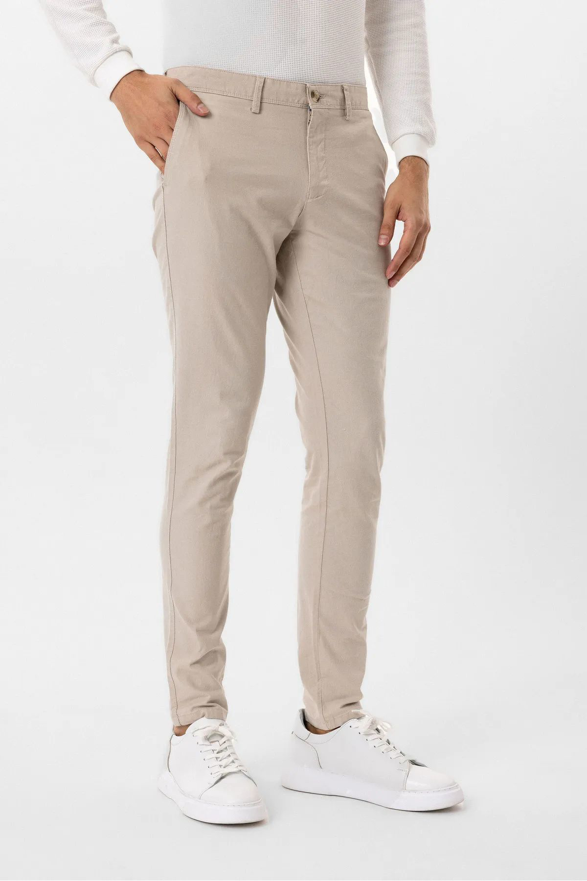 Süvari Slim Kalıp Armürlü Erkek Kanvas Pantolon Pn2020500619 Bej