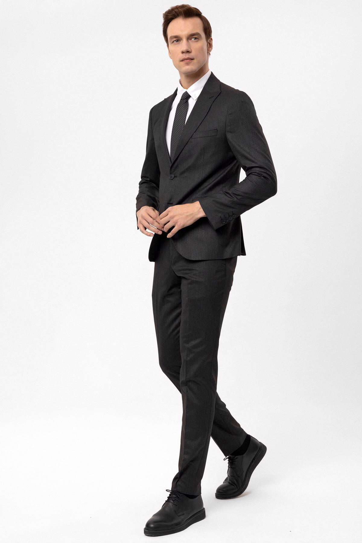 Süvari Slimfit Armürlü Takım Elbise