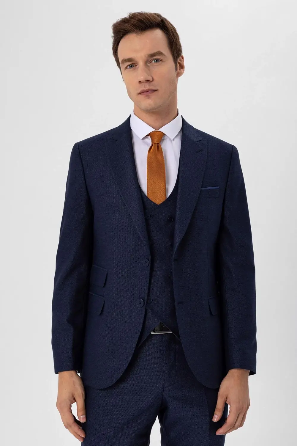 Süvari Slimfit Armürlü Yelekli Takım Elbise