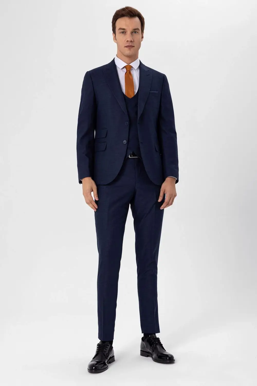 Süvari Slimfit Armürlü Yelekli Takım Elbise