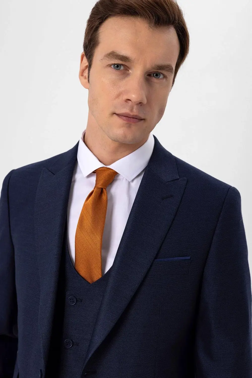 Süvari Slimfit Armürlü Yelekli Takım Elbise