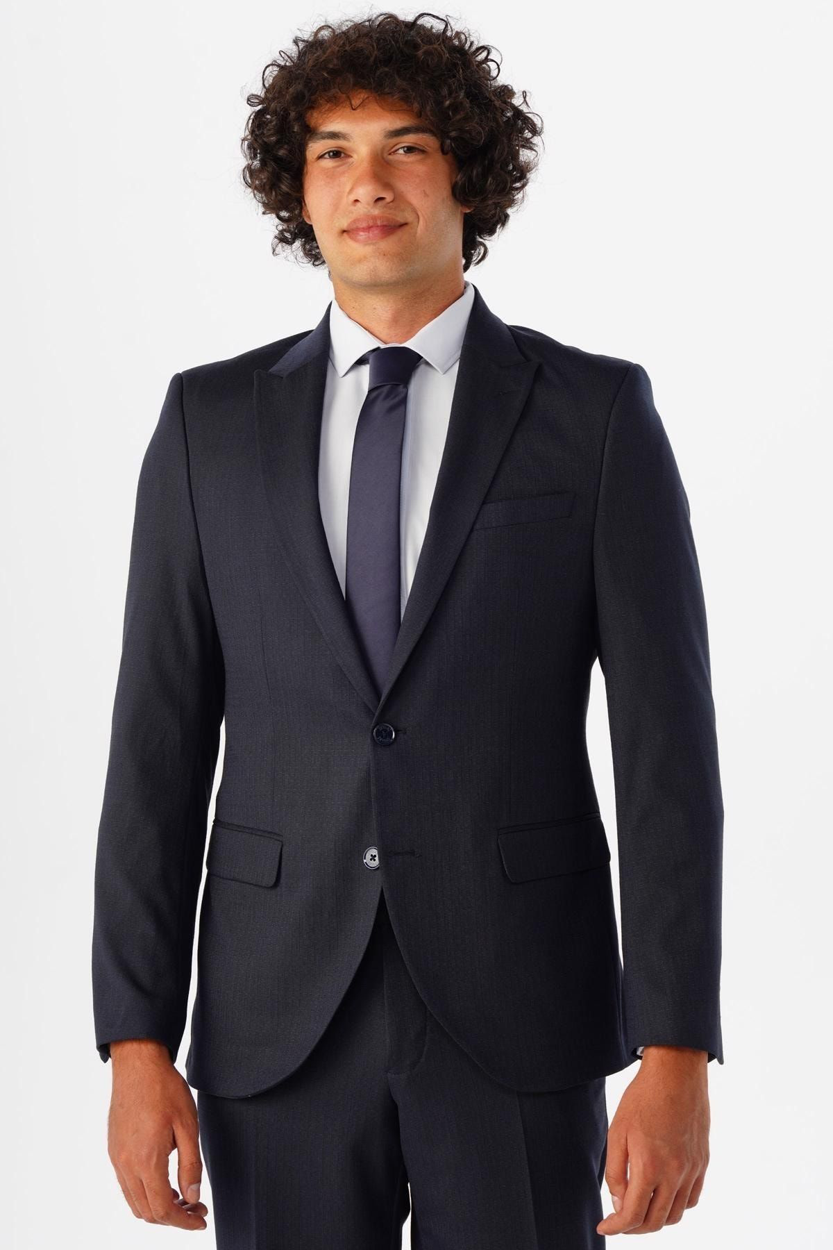 Süvari Slimfit Armürlü Takim Elbise