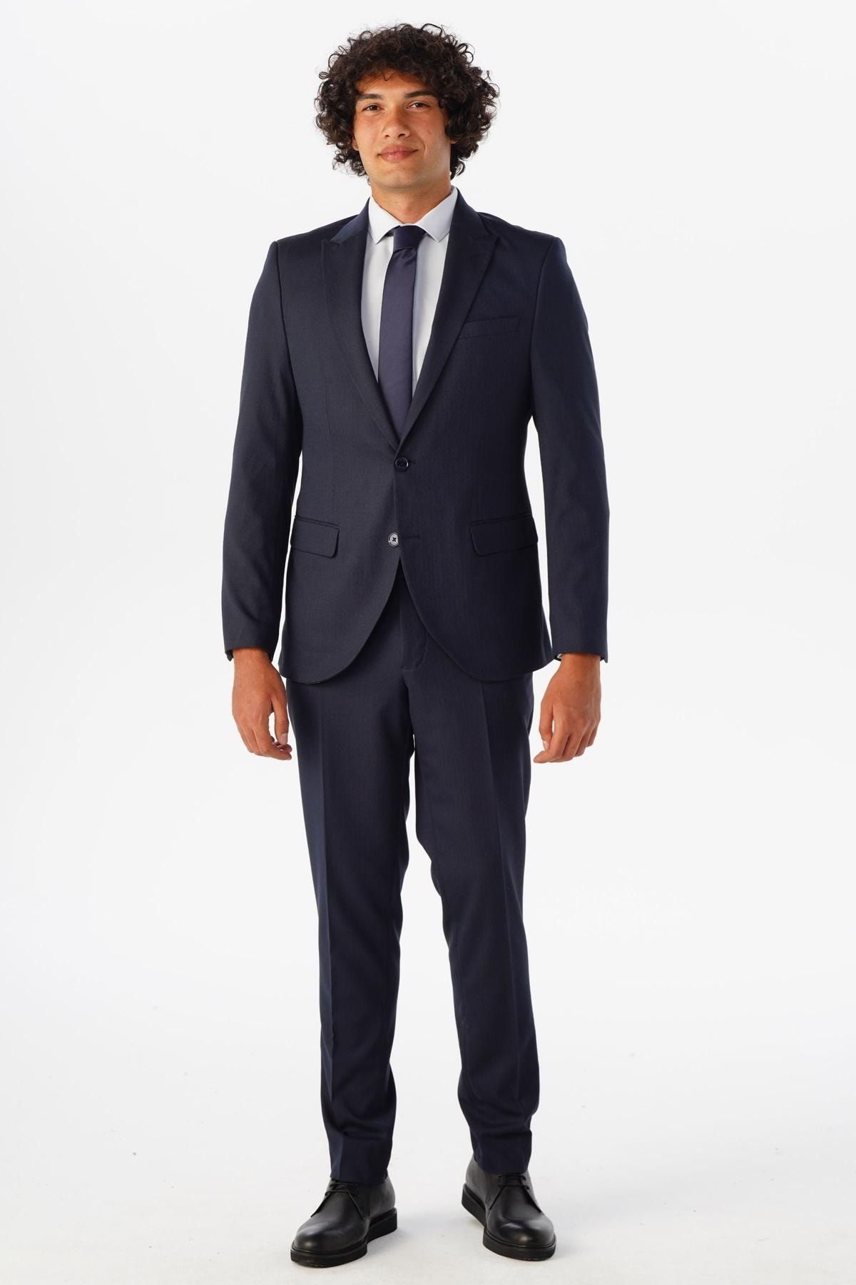 Süvari Slimfit Armürlü Takim Elbise
