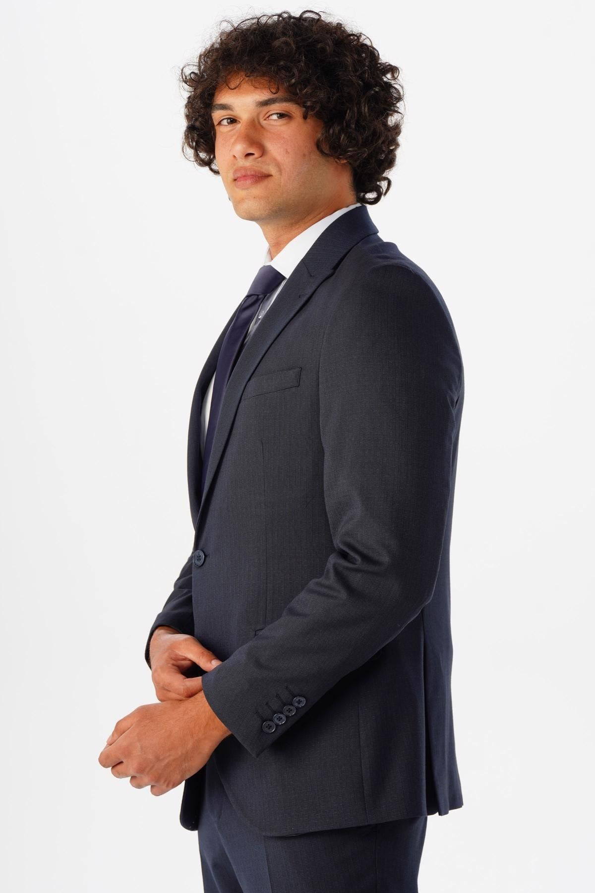 Süvari Slimfit Armürlü Takim Elbise
