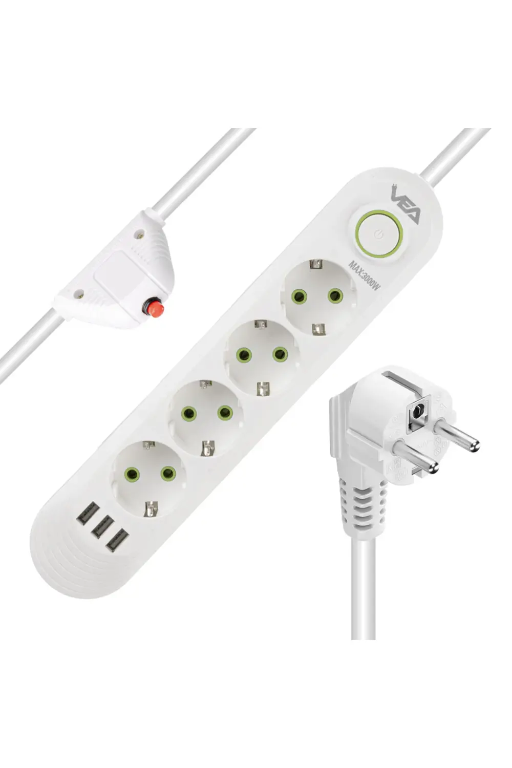 SLN va-21560 4lü 1.5 metre kablo shopzumlu 3 usbli beyaz shopzum