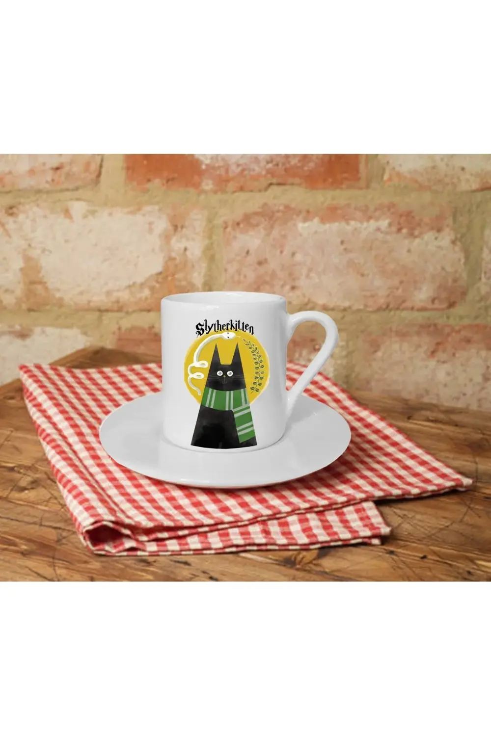 Slytherkitten Baskılı Beyaz Türk Kahvesi Fincanı