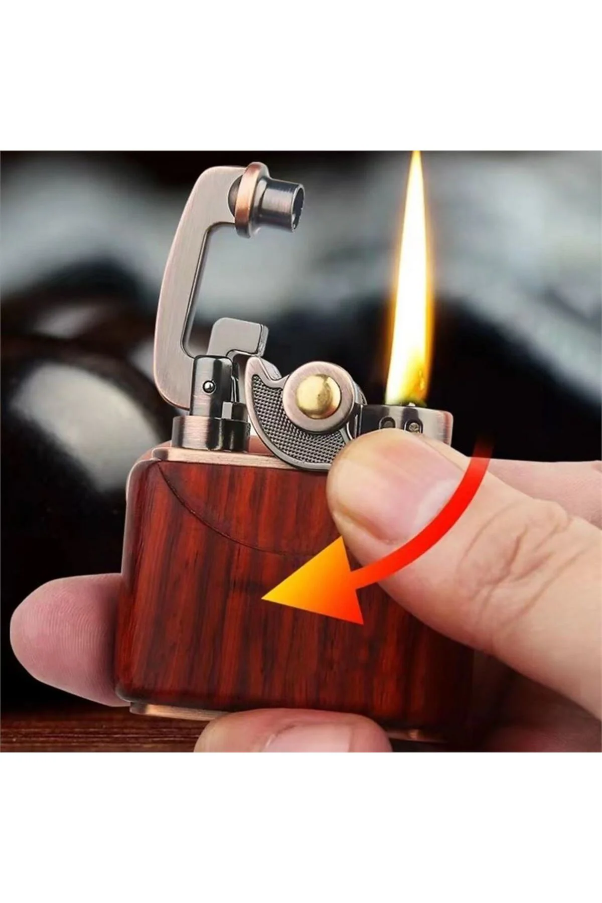 Sm-090T Vintage Benzinli Ahşap Çakmak Siyah