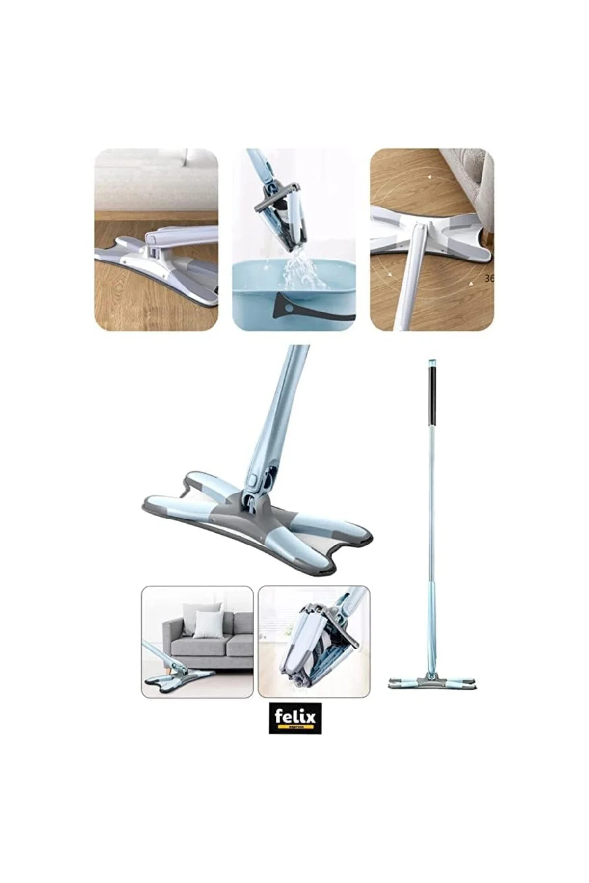 S&M HOME 360 Derece Dönebilen Kendinden Sıkmalı X Mop Paspas