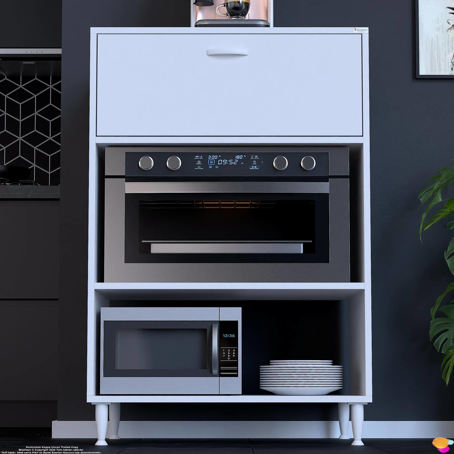 Smart 60 cm Üstten Kapaklı Mutfak Dolabı Mikrodalga Fırın Standı  - Görsel 3