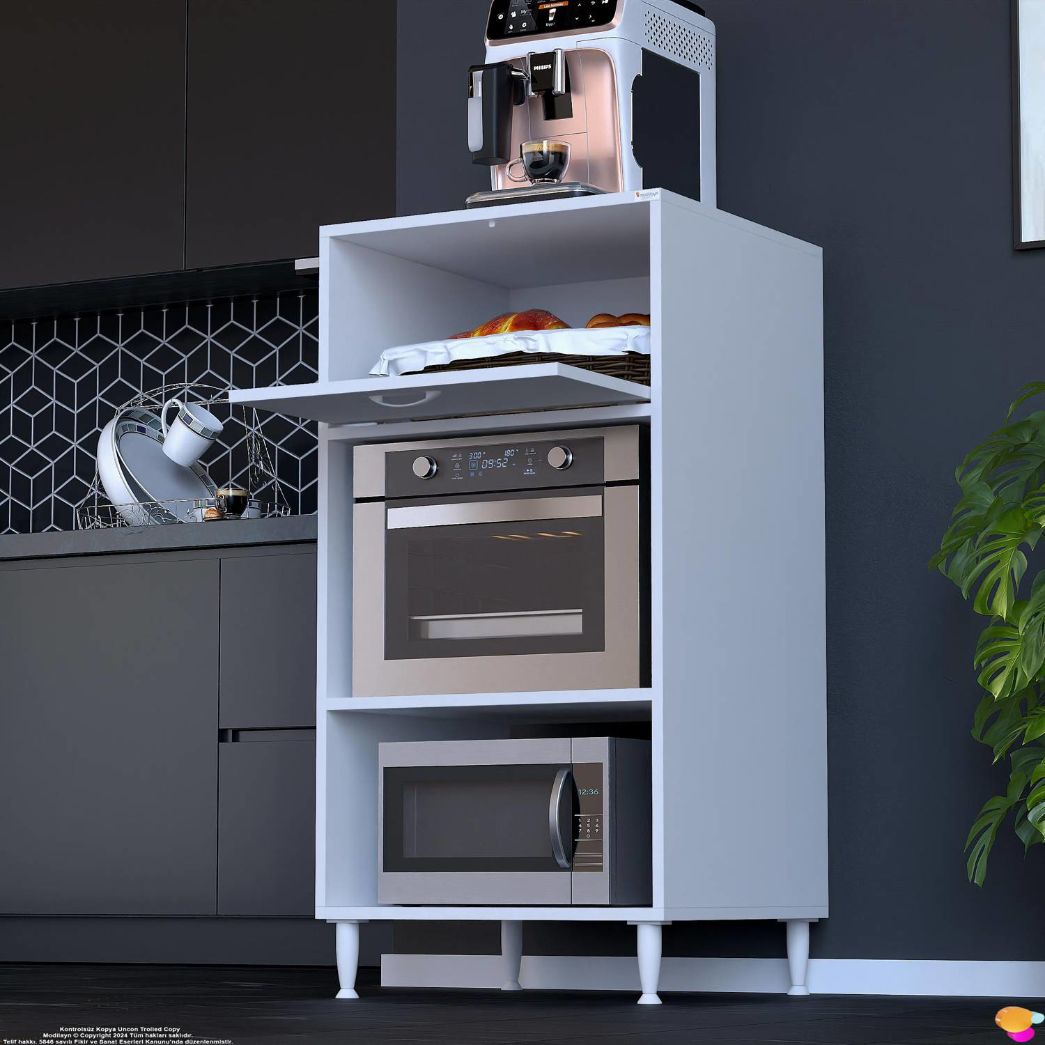 Smart 80 cm Üstten Kapaklı Mutfak Dolabı Mikrodalga Fırın Standı  - Görsel 4