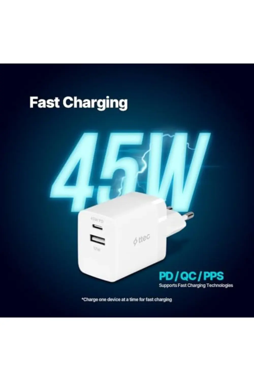 SmartCharger Duo PD 45W Seyahat Hızlı Şarj Aleti USB-C+USB-A 2SCP