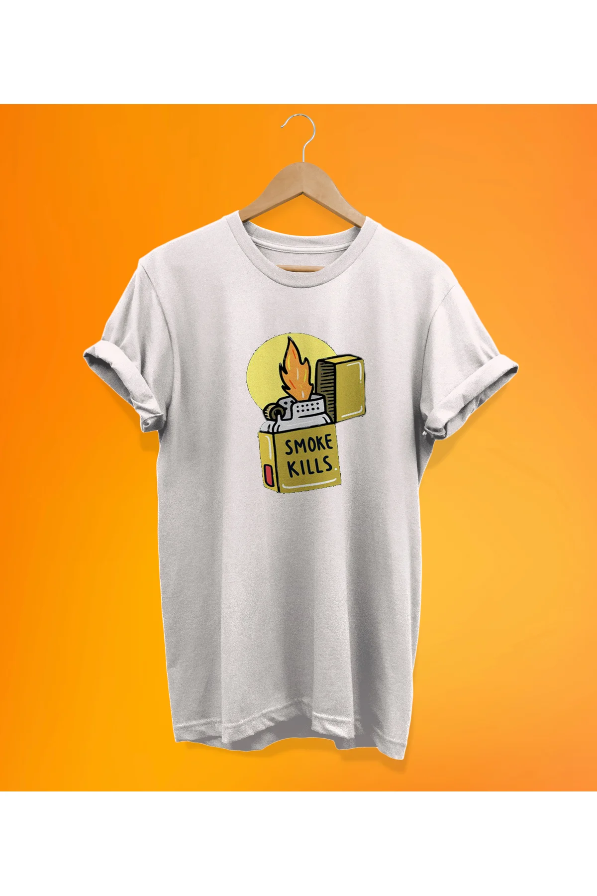 Smoke Kills Baskılı Beyaz, %100 Pamuk, Oversize, Büyük Beden T-Shirt