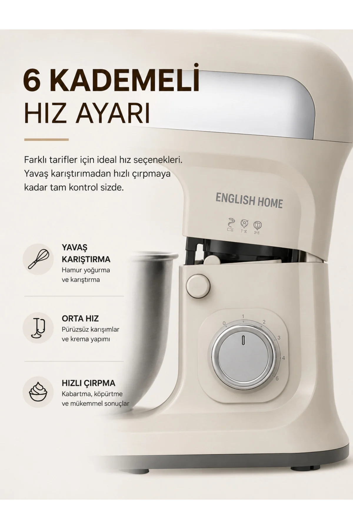 SMR 3001 Hammurix Stand Mikseri Bej – 1500W, 5,5 L, 6 Hızlı Hamur Yoğurma Makinesi SMR 3001 Hammurix Stand Mikseri Bej – 1500W, 5,5 L, 6 Hızlı Hamur Yoğurma Makinesi