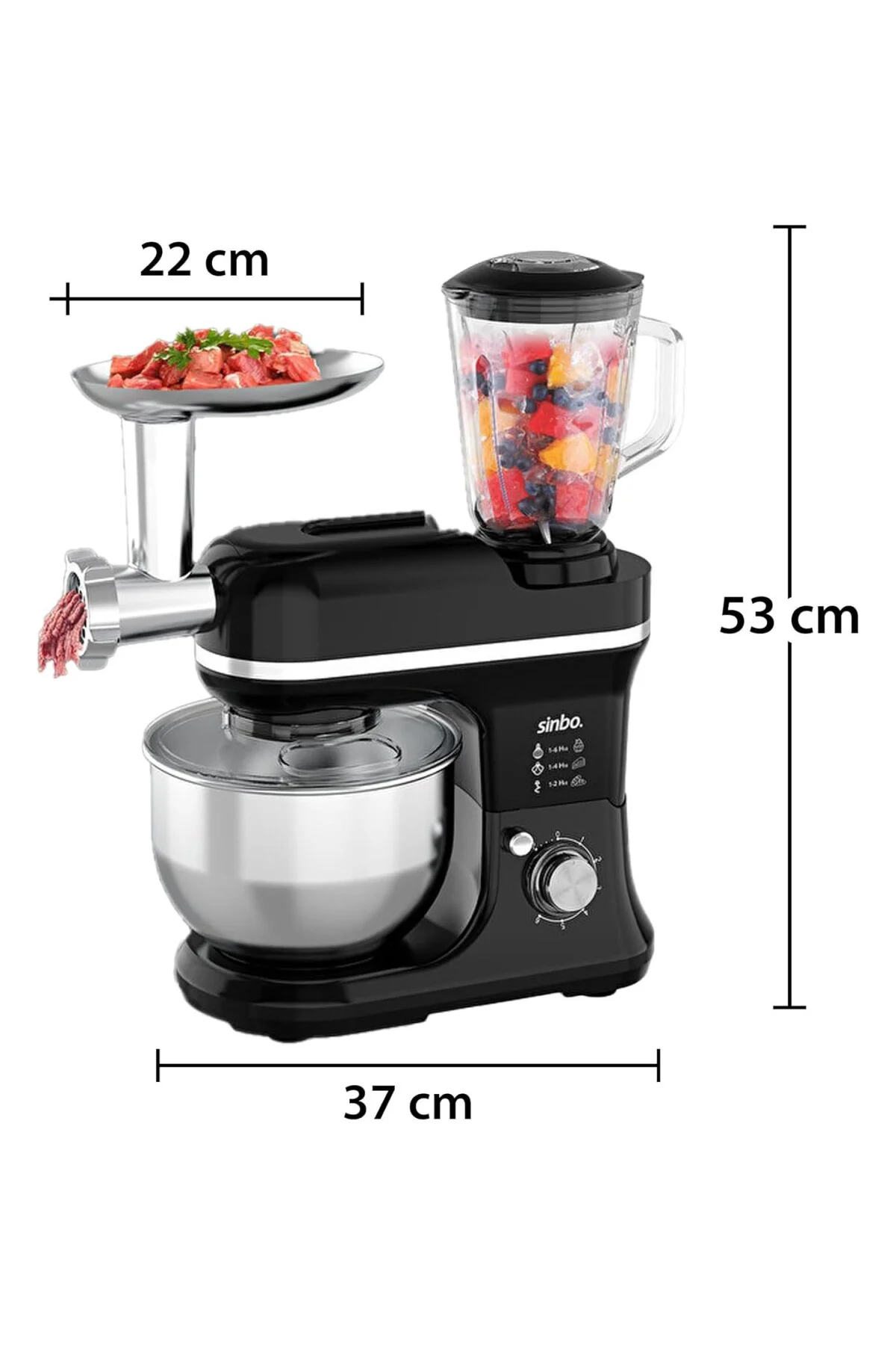 SMX-2772 – 1200W, 5L Çelik Hazneli, Hamur Yoğurma, Kıyma Makinesi