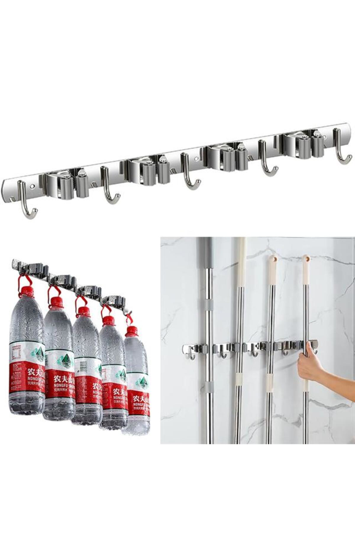 Sn-26351 Beş Kancalı Dört Klipsli Paspas-Süpürge Tutucu - Askılık