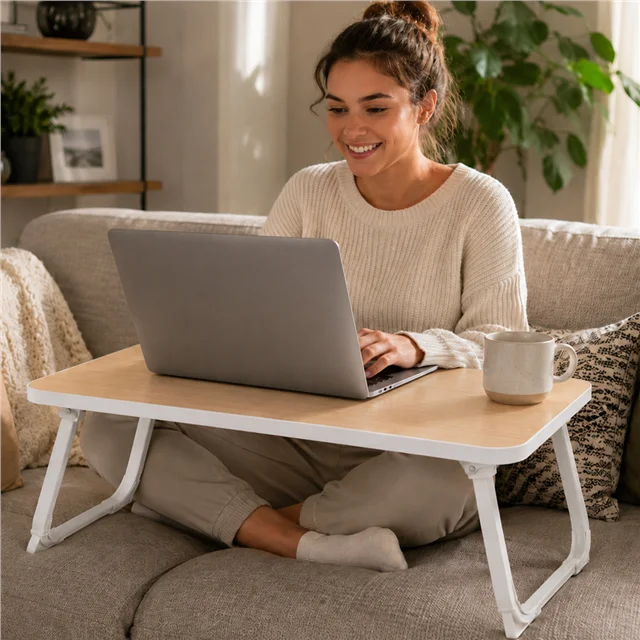 SN-29693 Katlanabilir Laptop Masası ve Yatak Koltuk Üzeri Tepsisi Ahşap Desen 60x40cm