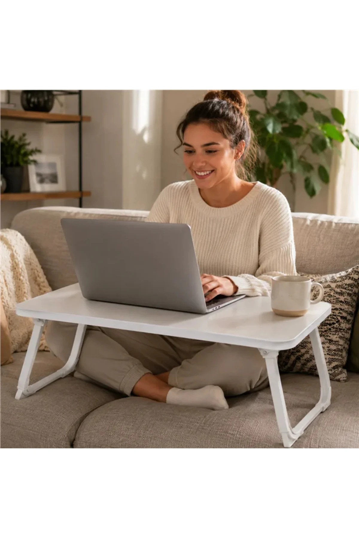 SN-29694 Katlanabilir Laptop Masası ve Yatak Koltuk Üzeri Tepsisi Beyaz 70x48cm