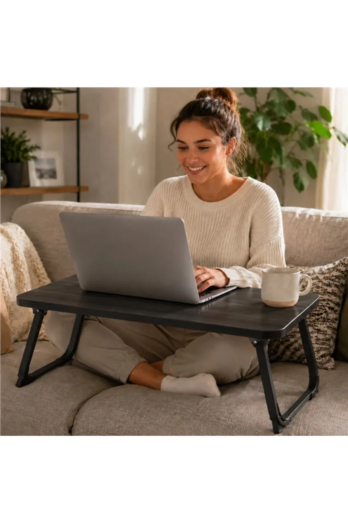 SN-29695 Katlanabilir Laptop Masası ve Yatak Koltuk Üzeri Tepsisi Siyah 70x48cm