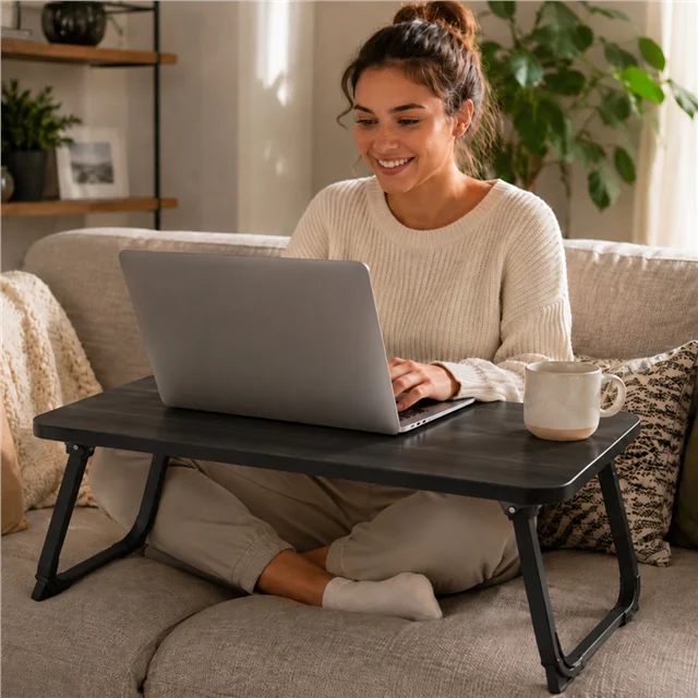 SN-29695 Katlanabilir Laptop Masası ve Yatak Koltuk Üzeri Tepsisi Siyah 70x48cm