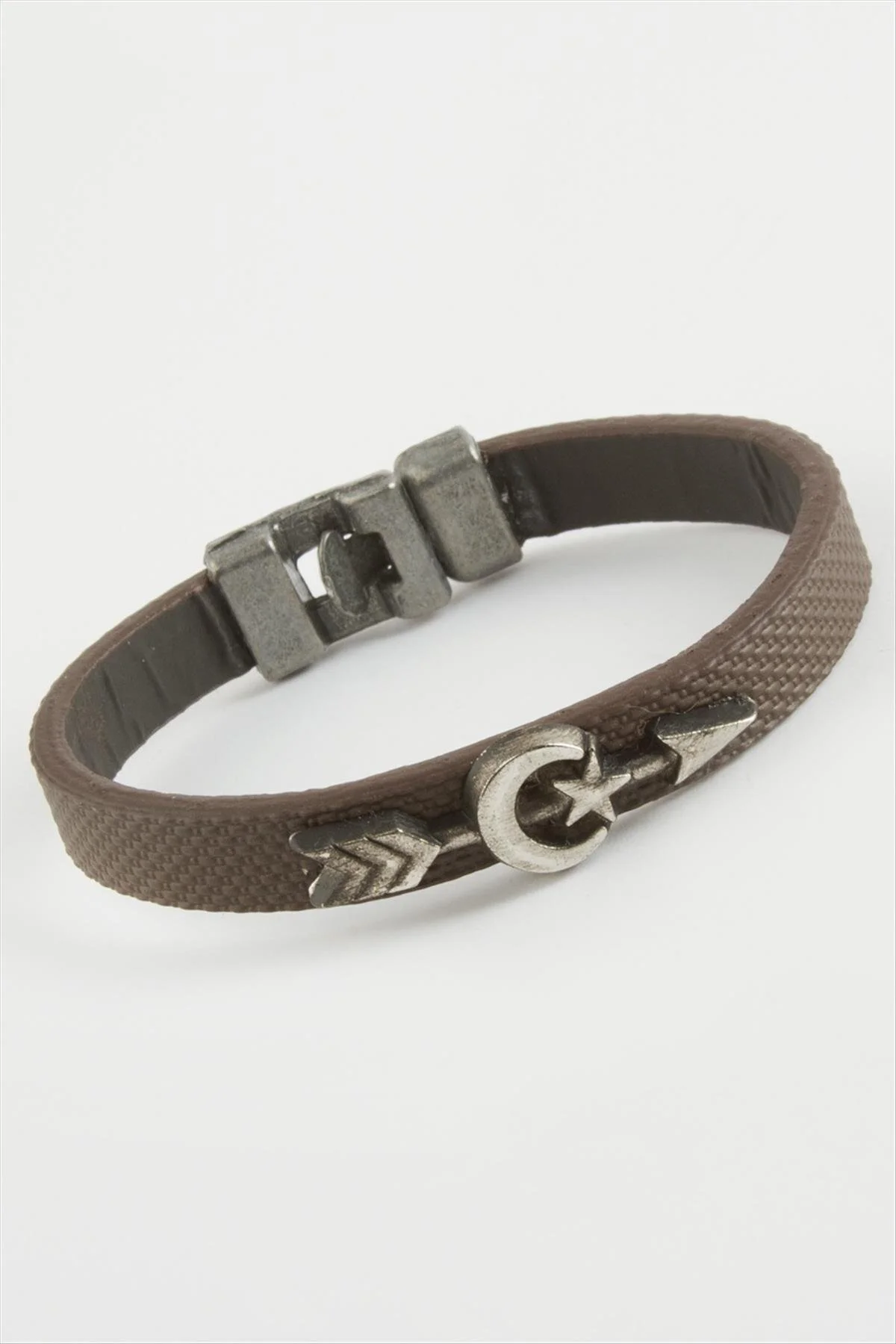 SNMSWRLD Ay Yıldız Ok Kaliteli Suni (60353) Deri Bileklik-Kahvere