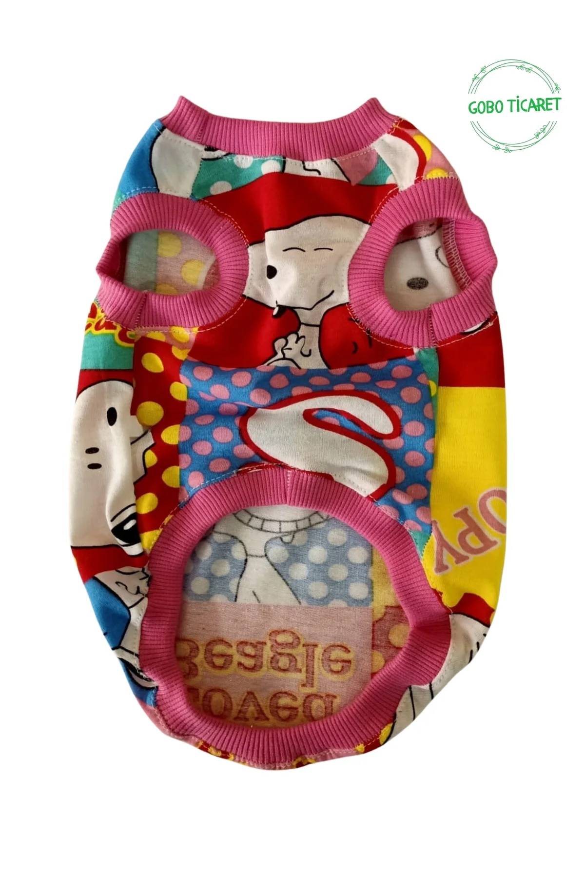 Snoopy Desenli Pembe Kollu Kedi Köpek Kıyafeti Elbisesi XLARGE/XL