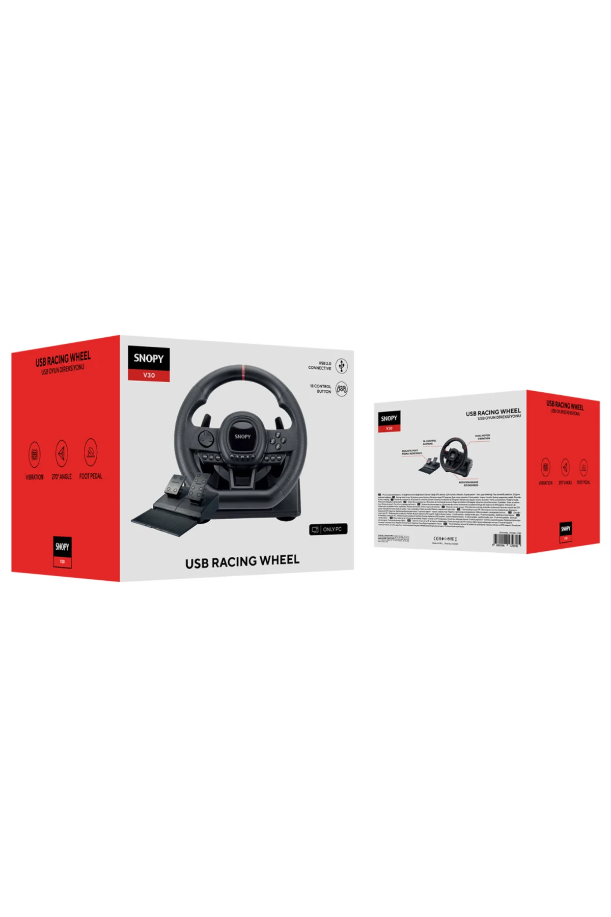 SNOPY V30 ONLY PC, Direksiyon, Pedal, Titreşimli, Gaming Oyuncu D