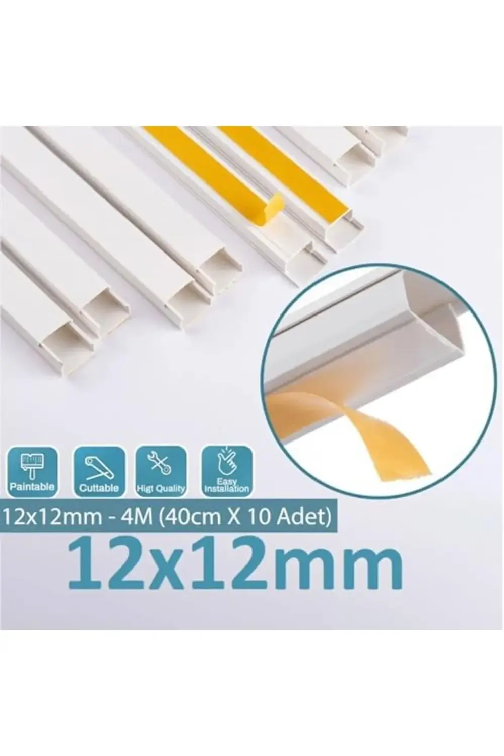 snShop 4 Metre (12x12mm) Kendinden Yapışkanlı Kablo Kanalı | 4m (