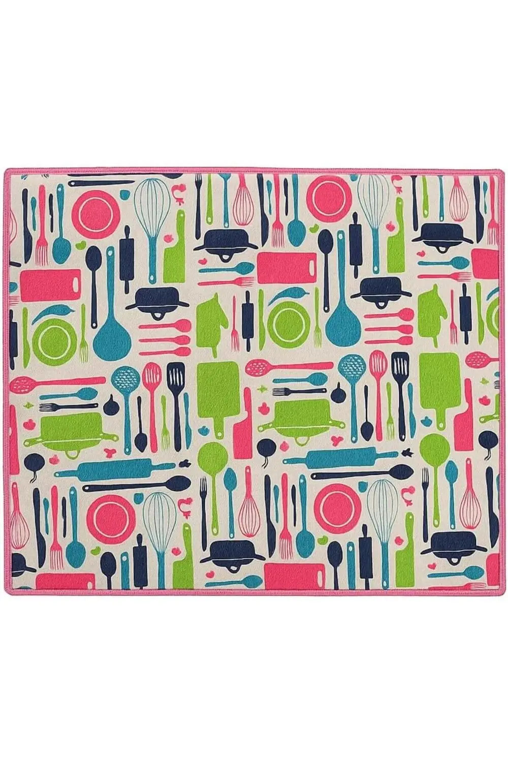 snShop Desen Bulaşık Kurutma Altlığı, 35x45 cm, Pembe ve Yeşil Çe