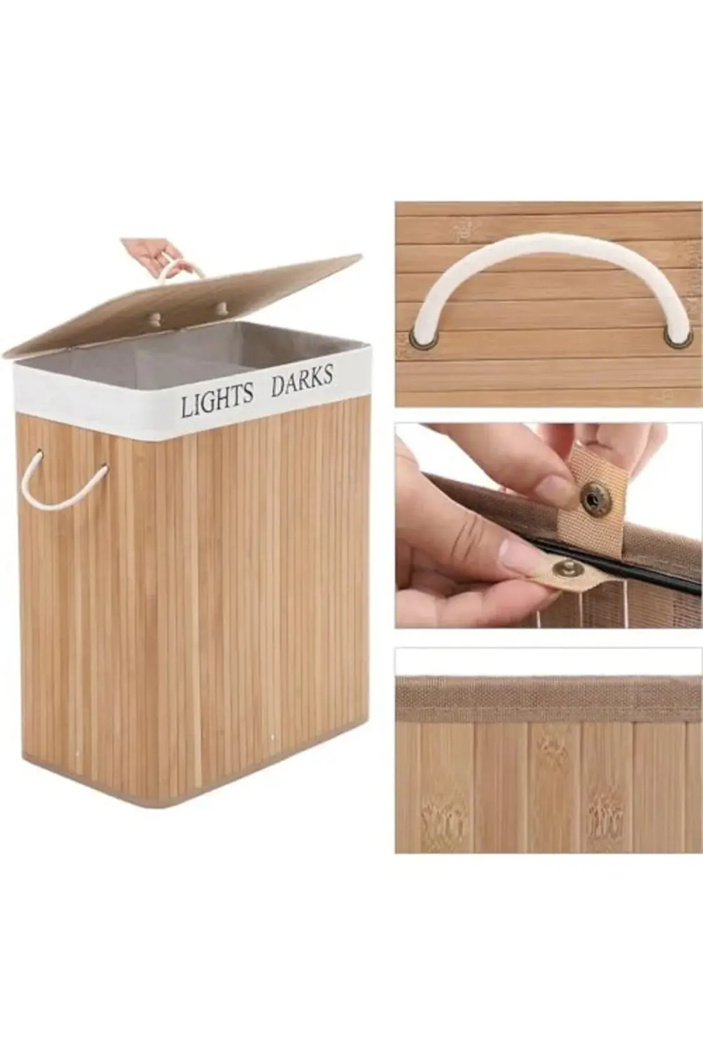 snShop Home Doğal Bambu Katlanabilir Kirli Çamaşır Sepeti, Yıkana