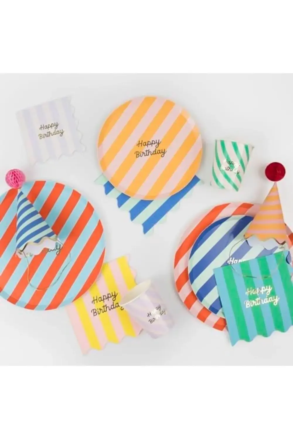 snShop Meri - Stripe Happy Birthday Dinner Plates - Çizgili Happy